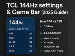 TCL 144Hz settings & Game Bar (2025 Guide): True 144 vs 120 + 4:4:4 Checklist