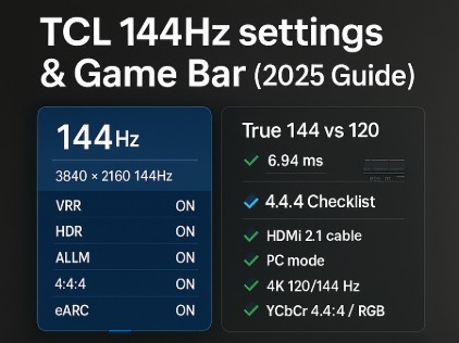 TCL 144Hz settings & Game Bar (2025 Guide): True 144 vs 120 + 4:4:4 Checklist