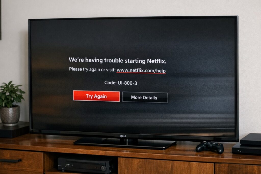 Netflix error UI-800-3 on TV fix (LG webOS, Samsung Tizen, Sony/TCL Google TV)