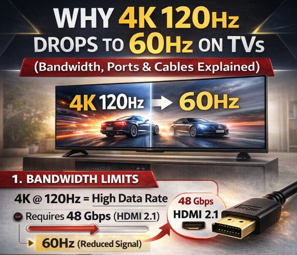 Why 4K 120Hz Drops to 60Hz on TVs (Bandwidth, Ports & Cables Explained)
