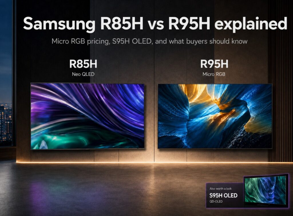 Samsung R85H vs R95H explained — Micro RGB pricing, S95H OLED, and what buyers should know