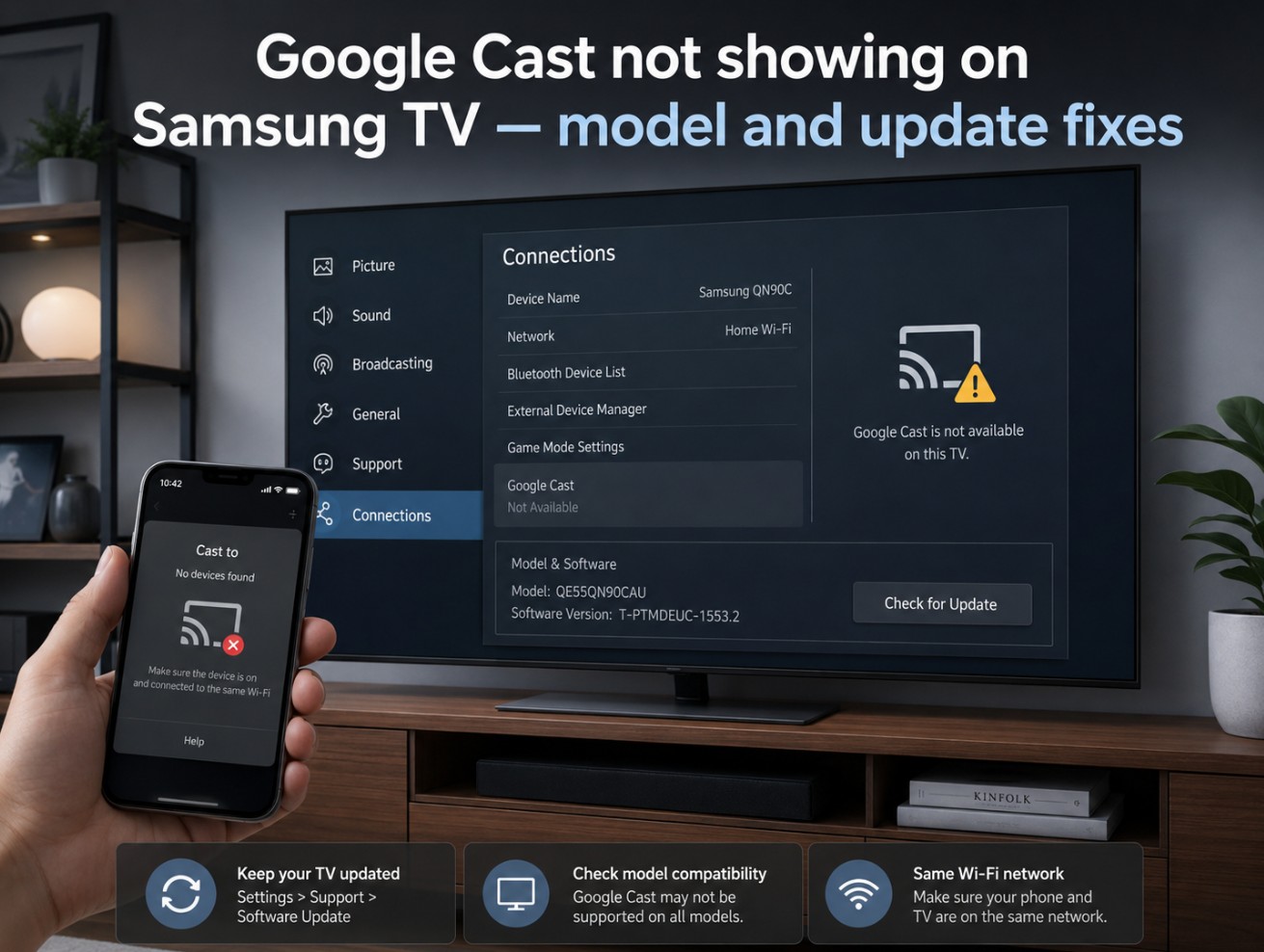 Google Cast not showing on Samsung TV — model and update fixes