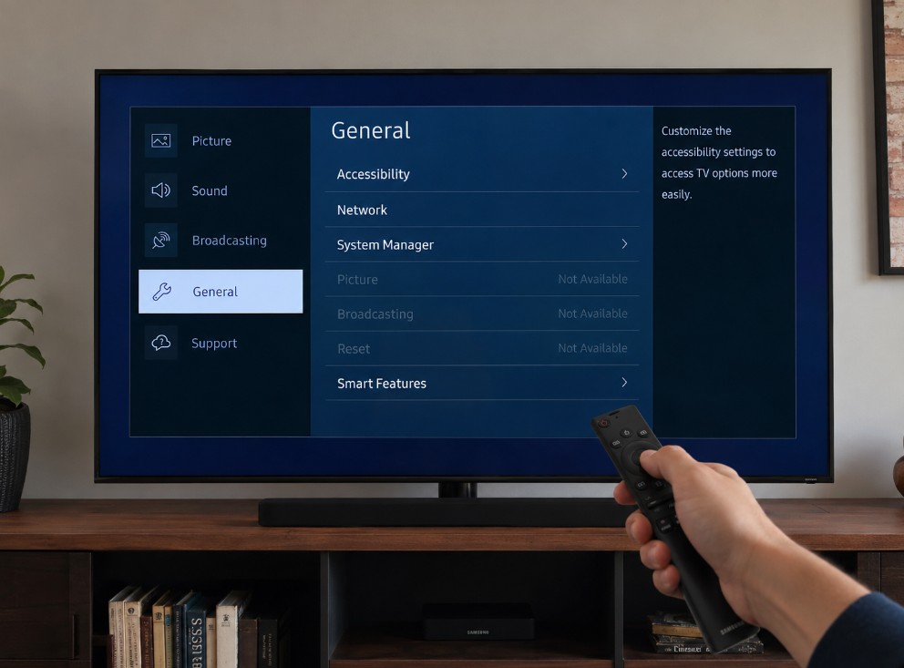 Samsung TV settings greyed out — unlock Picture, Broadcasting and Reset